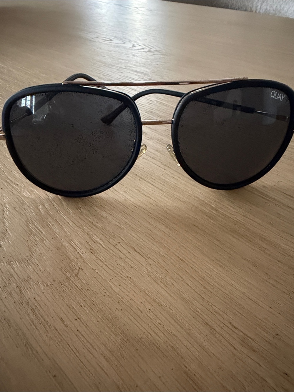 Quay Australia Aviator Sunglasses - Black Lenses, Gold Frame